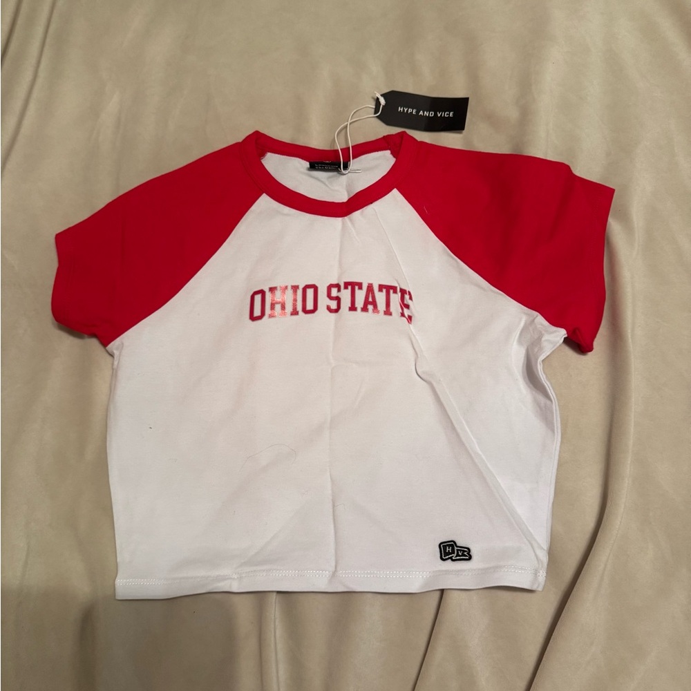 Red and White Ohio State Crop Top